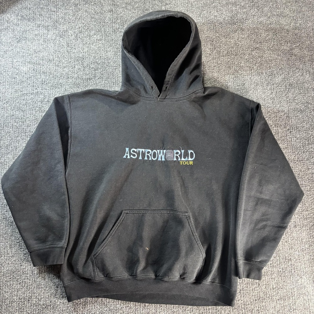 Astroworld Hoodie Mens Medium Black Tour Fleece Graphic Pullover Tour Dates Back